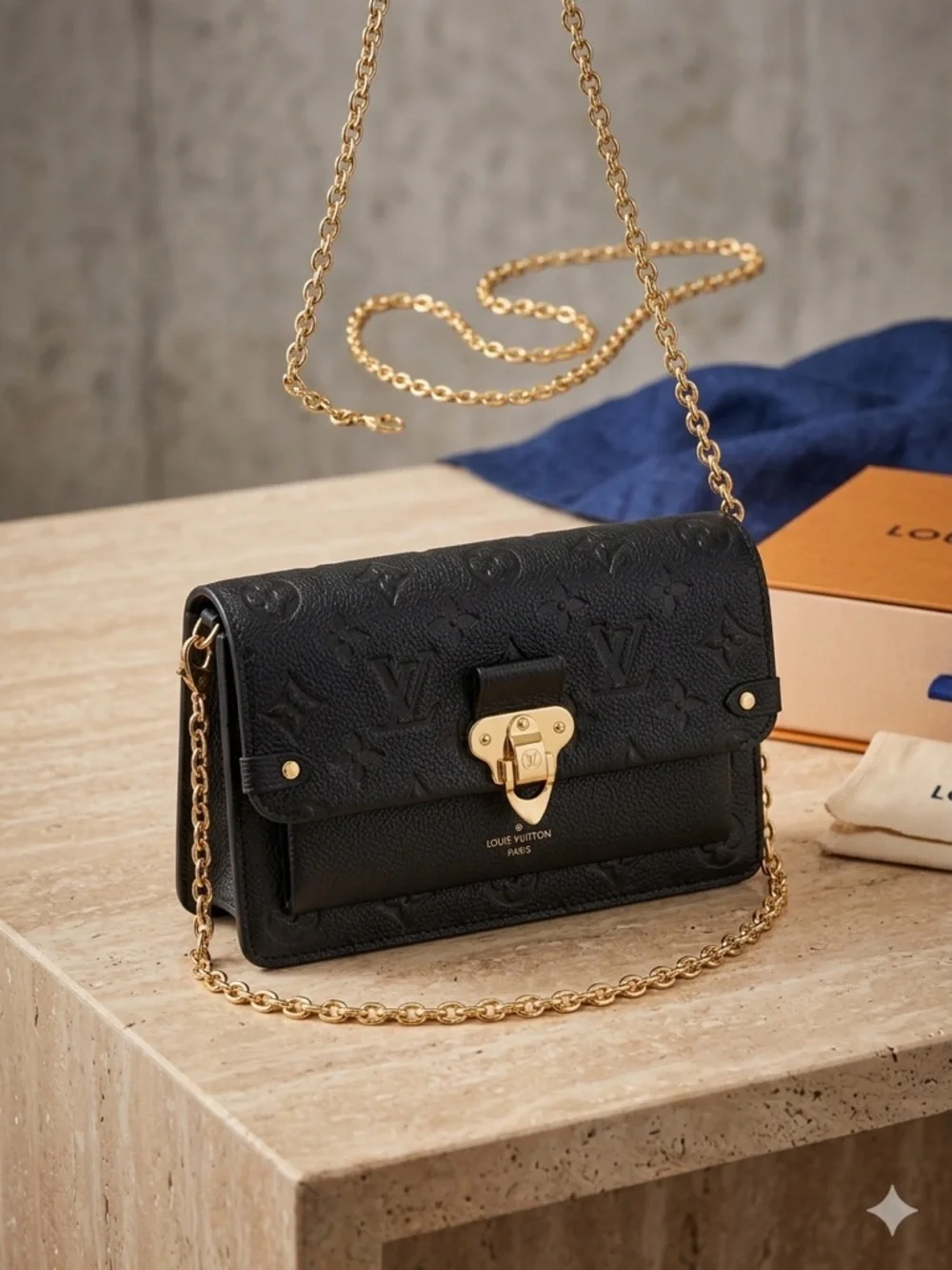 Louis Vuitton Black Monogram Leather Crossbody with Gold Hardware